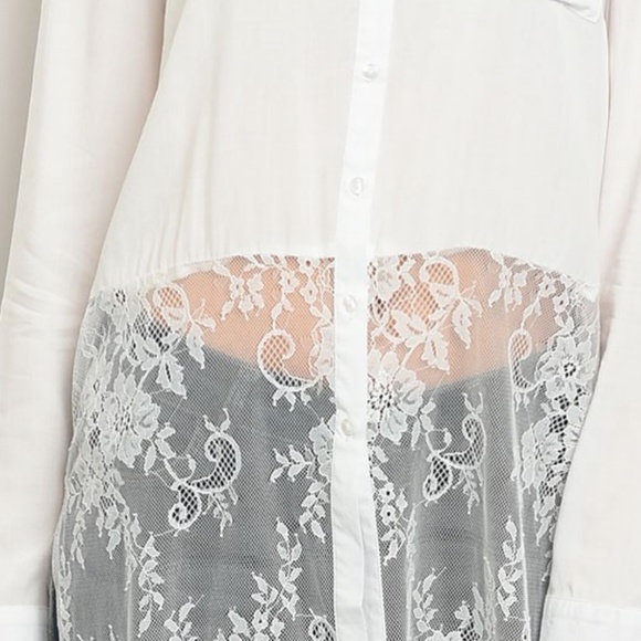 Ivory Tunic Lace Trim Button Down Shirt - Picture 5 of 7